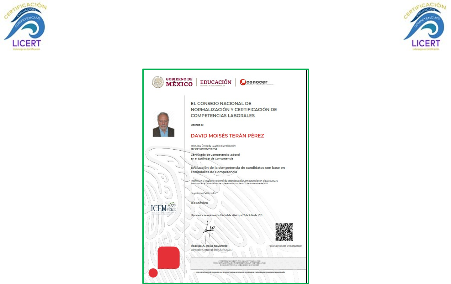 Ejemplo de certificado de competencias laborales CONOCER SEP